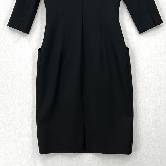 ALEXANDER MCQUEEN Wool Sheath Dress Womens 38 Black Pockets Elbow Sleeve Pencil - Picture 7 of 16